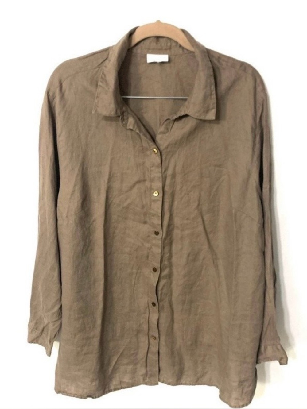 J.JILL shirt womens brown 100% linen collared button up a size large